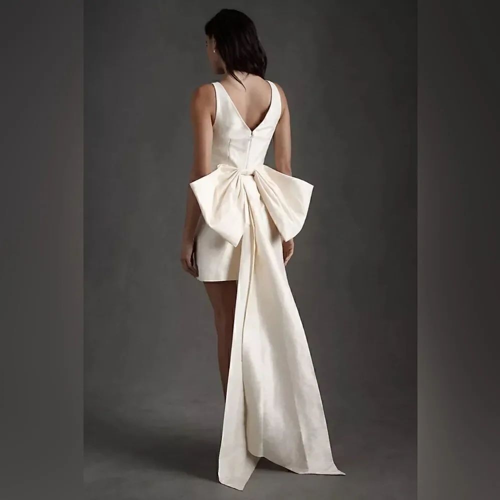 Sachin & Babi Archie V-Neck Back-Bow Mini Dress Ivory - Picture 2 of 4